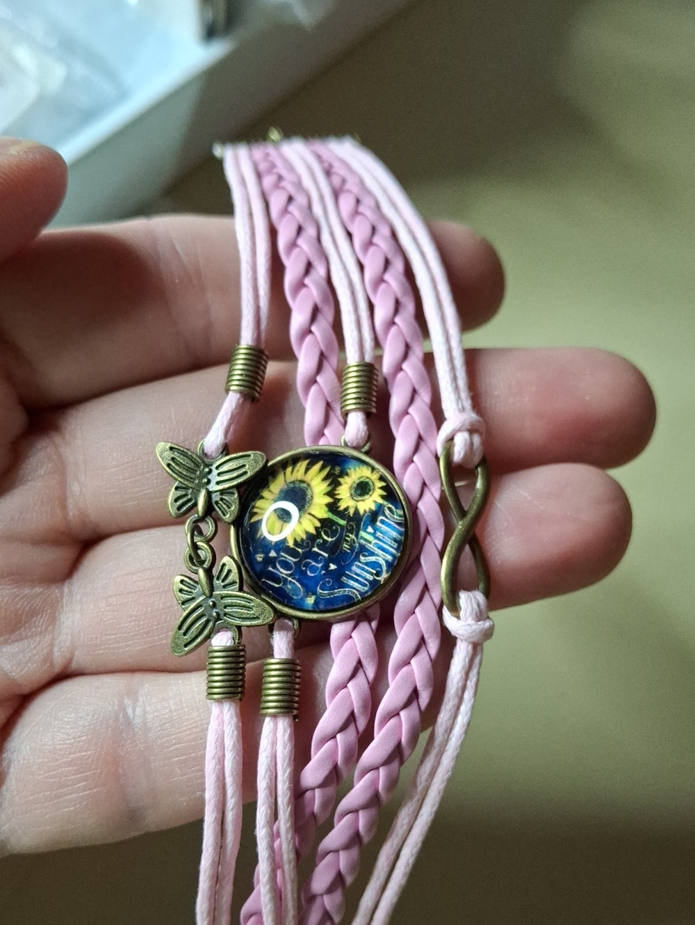 Braided Multi-Charm Bracelet Stack - Pink